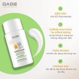 Kem chống nắng phổ rộng bảo vệ toàn diện cho da khô da thường BABE SUPER FLUID HA SPF50+ 50ml