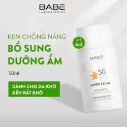 Kem chống nắng phổ rộng bảo vệ toàn diện cho da khô da thường BABE SUPER FLUID HA SPF50+ 50ml