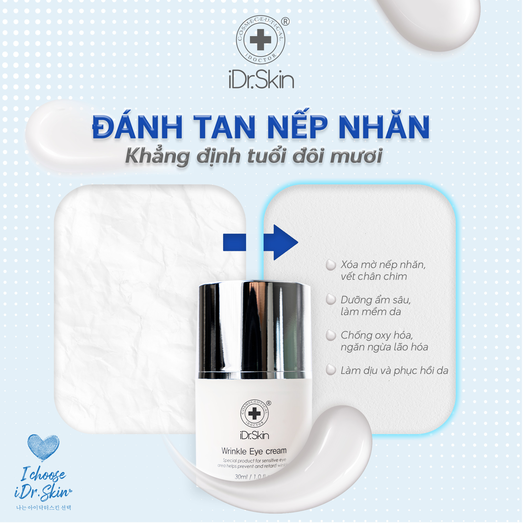 Kem xoá nhăn mờ thâm Idr.Skin Wrinkle Eye Cream