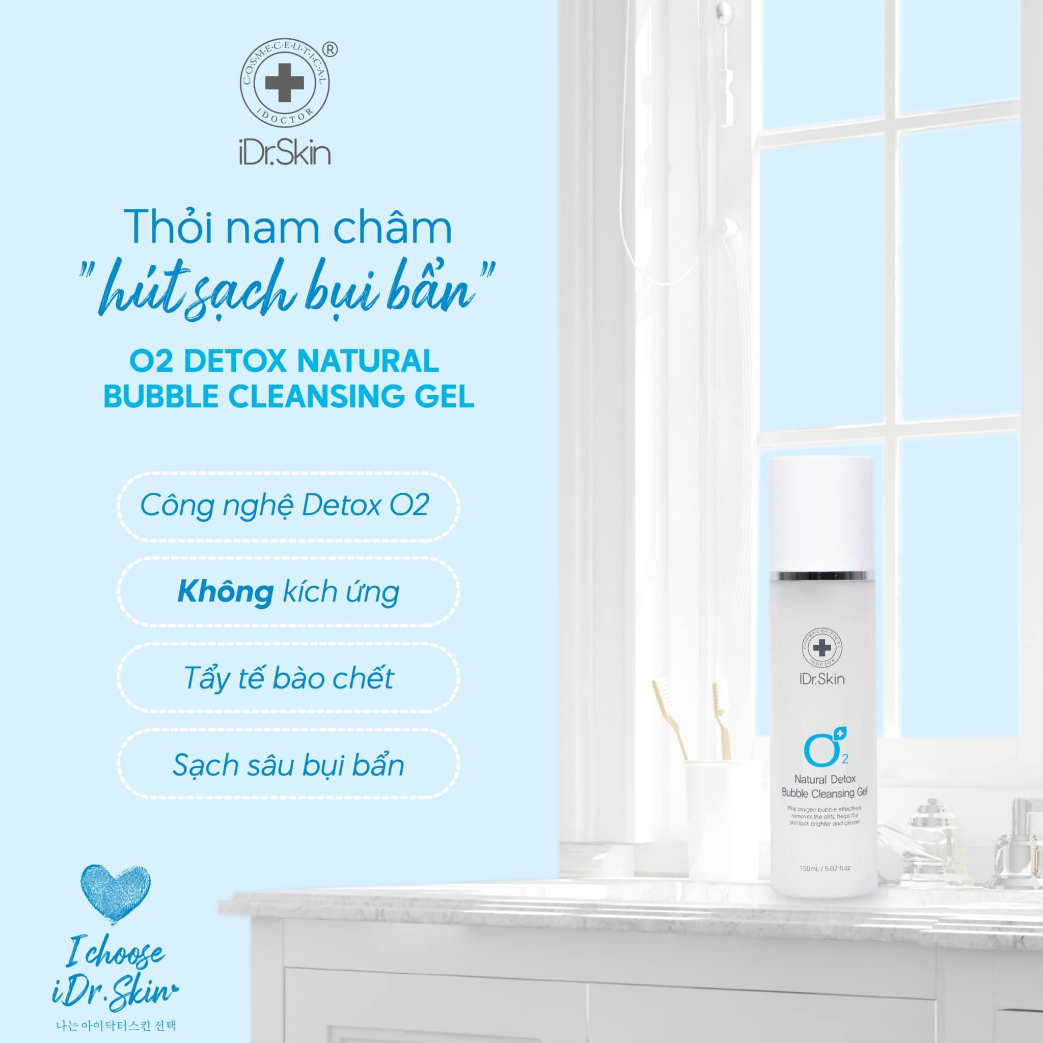 Rửa mặt sạch sâu O2 Idr.Skin Natural Detox Bubble Cleansing Gel
