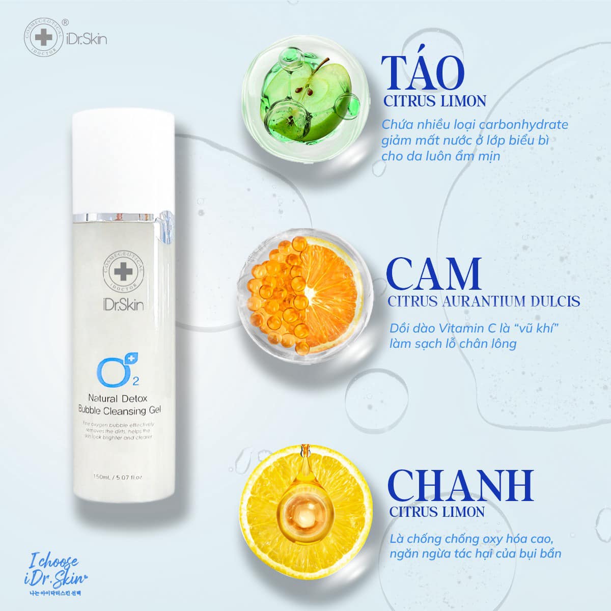 Rửa mặt sạch sâu O2 Idr.Skin Natural Detox Bubble Cleansing Gel