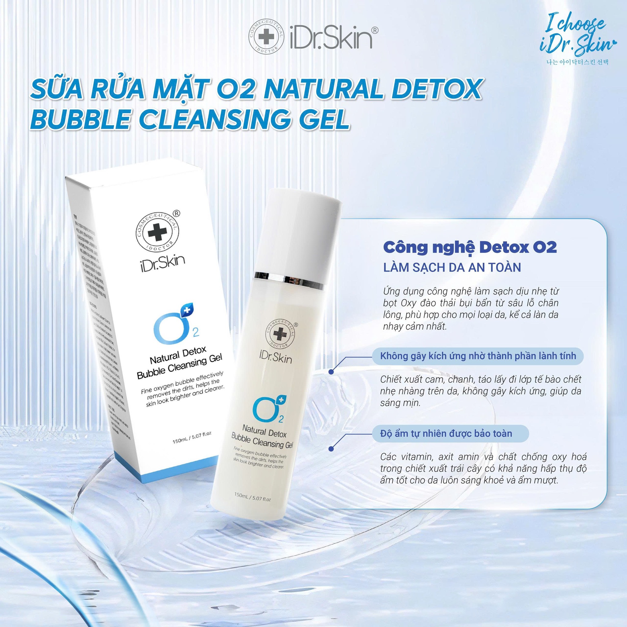 Rửa mặt sạch sâu O2 Idr.Skin Natural Detox Bubble Cleansing Gel