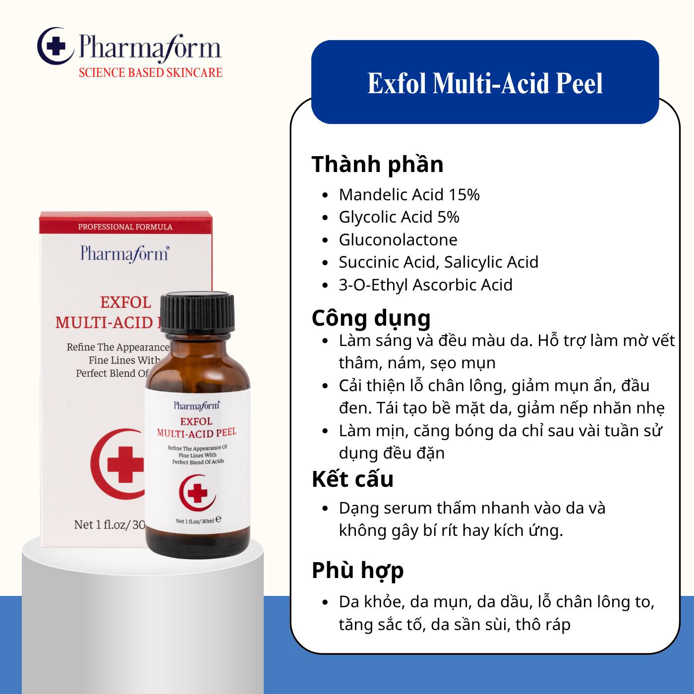 Serum Pharmaform Exfol Multi - Acid Peel giúp căng bóng, tái tạo làn da ...