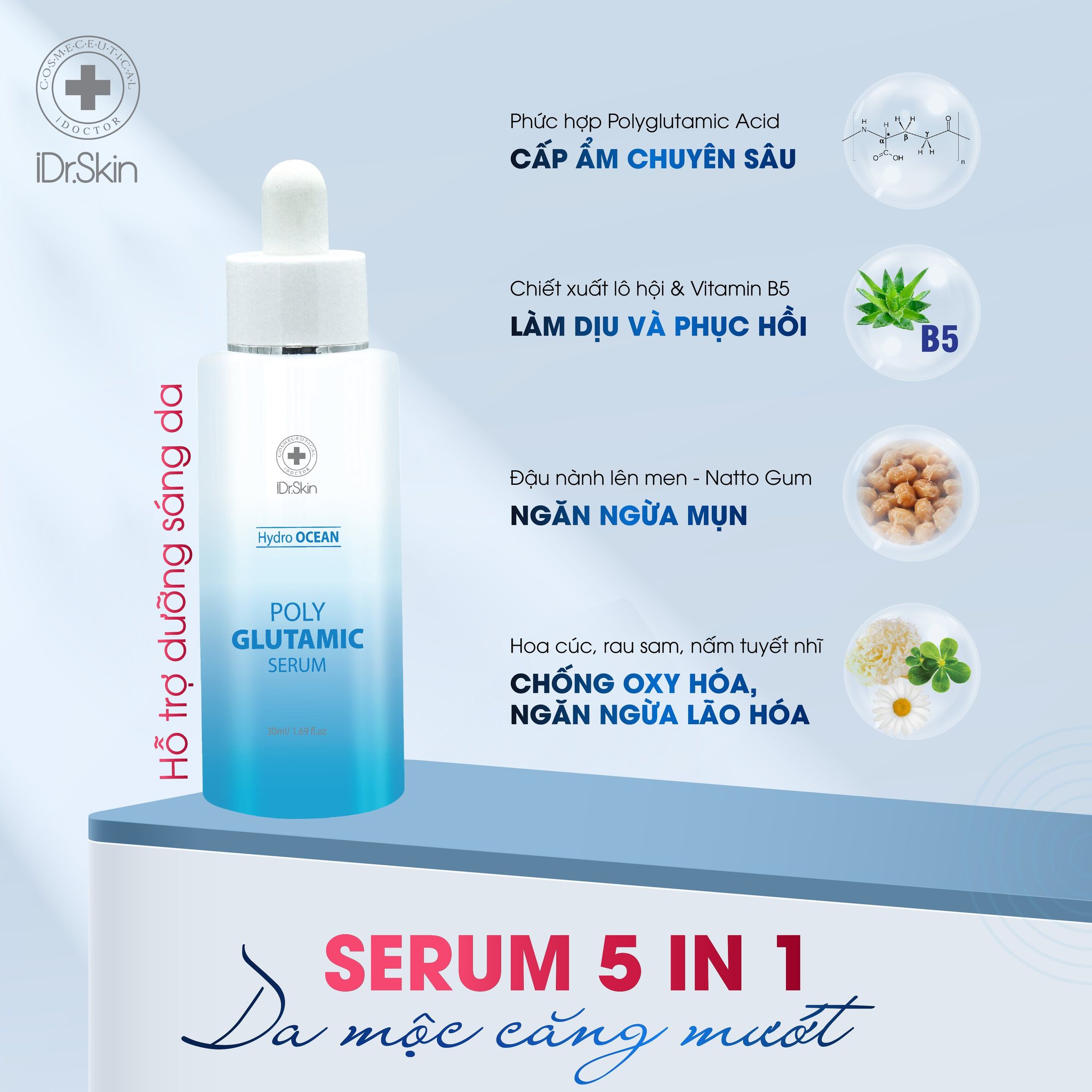 Serum cấp ẩm Idr.skin Hydro Ocean Poly Glutamic Serum cho da ẩm mượt (IDr Skin)