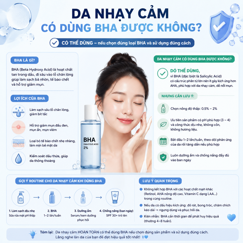 Da Nhạy Cảm Có Dùng BHA Được Không