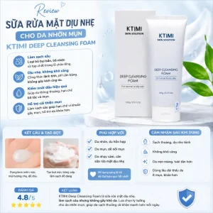 Review Sữa Rửa Mặt Dịu Nhẹ Cho Da Nhờn Mụn KTIMI Deep Cleansing Foam