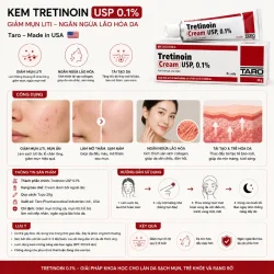 Kem Tretinoin giảm mụn liti ngăn ngừa lão hóa da Taro Usp 0.1% cream của Mỹ 20g
