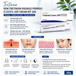Kem Tretinoin trị mụn, chống lão hóa da Padagis Perrigo 0.025% USP cream Mỹ 20g