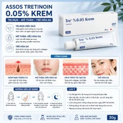Kem Trị Mụn, Mờ Thâm, Trẻ Hóa Da Assos Tretinoin 0.05% Krem 30g Chính Hãng