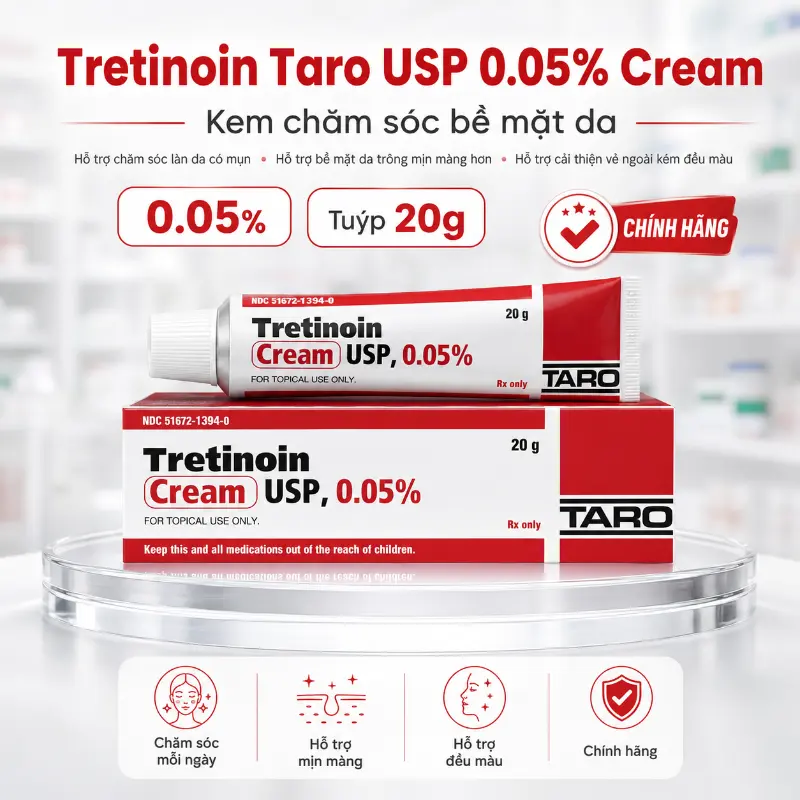 Kem Trị Mụn, Mờ Thâm Và Trẻ Hóa Da Tretinoin Taro USP 0.05% Cream Chính Hãng