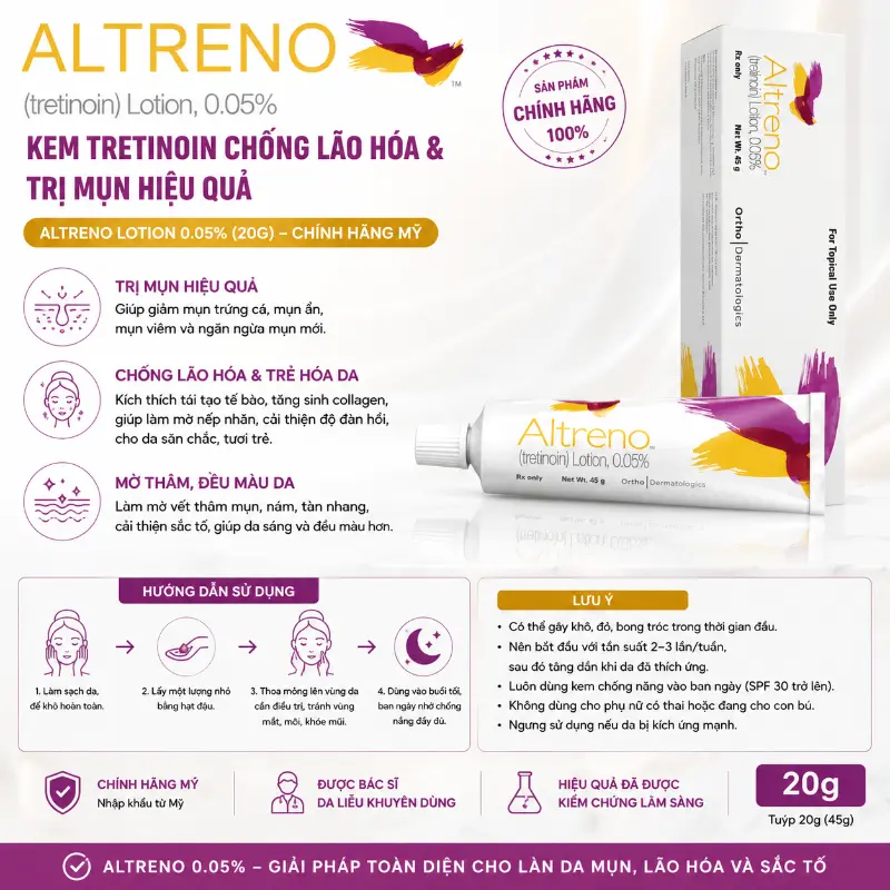Kem Trị Mụn, Trẻ Hóa Da Ít Kích Ứng Altreno Lotion 0.05% Chính Hãng Mỹ
